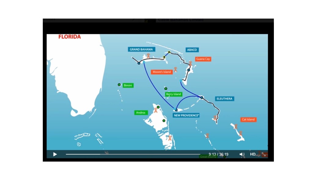 Cable Map where its cable lines run through the Bahamas.