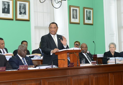 Prime Minister Christie in Parliament yesterday delivering the budget communication.
