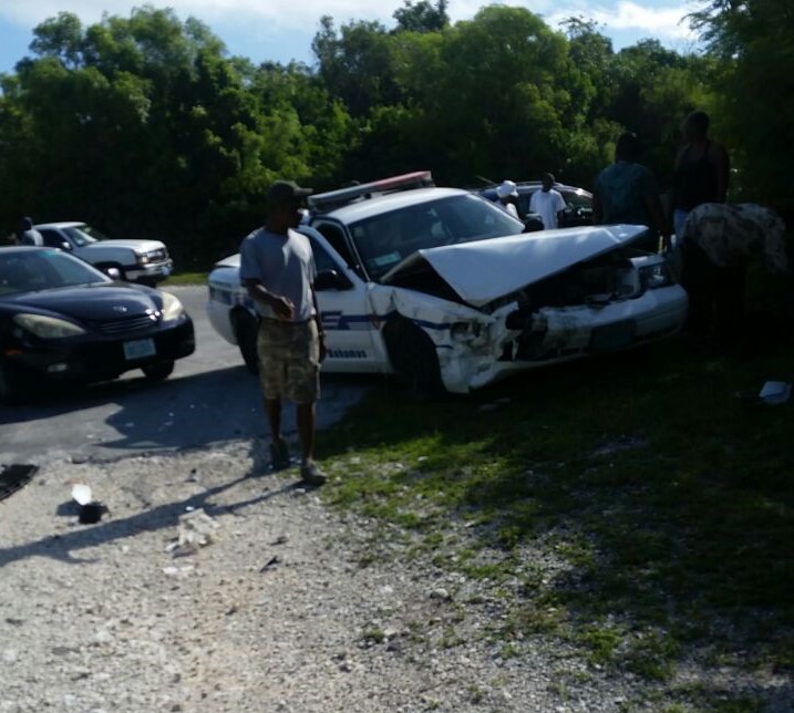 The patrol vehicle in Eleuthera damaged this morning following that accident near Windermere.