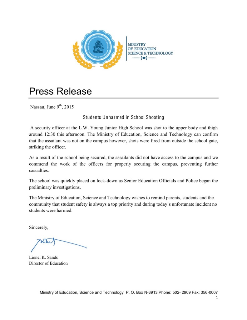 Press Release - Shooting at L.W.Young