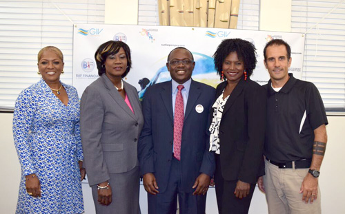 Pictured from (l to r)Bahamian Olympian Eldece Clark, General Manager of Sports Tourism Development Virginia Kelly, CEO of BAF Financial Chester Cooper, Bahamian Olympian Pauline Davis-Thompson and Founder of Run For Pompey Kevin Taylor. 