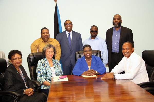Minister of Social Services and Community Development the Hon. Melanie Sharon Griffin Friday announced the establishment of the Secretariat of the National Commission for Persons with Disabilities and the appointment of Mr. Lester Ferguson as Executive Secretary of the Secretariat. Mr. Ferguson is the former Divisional Commander of the Salvation Army in The Bahamas. Pictured (from left seated) are: Leila Greene, Consultant, Ministry of Social Services and Community Development; Barbara Burrows, Permanent Secretary, Ministry of Social Services and Community Development; Minister Griffin and Charles DeCosta Bethel, Chairman, National Commission for Persons with Disabilities. Standing (at back from left) are: Townsley Roberts (Commissioner); Lester Ferguson; Antoine Munroe (Commissioner); and Leonard Cargill, Assistant Director, Disability Affairs Division, Ministry of Social Services and Community Development. (BIS Photo/Patrick Hanna) 