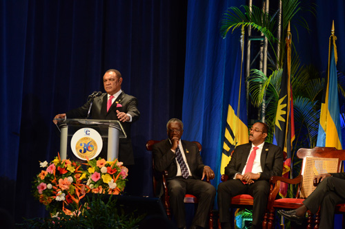 CARICOM Chair, the Rt. Hon. Perry G. Christie addressing the CARICOM 36th Regular Meeting in Barbados, July 2, 2015. (Photo: Peter Ramsay / BIS) 