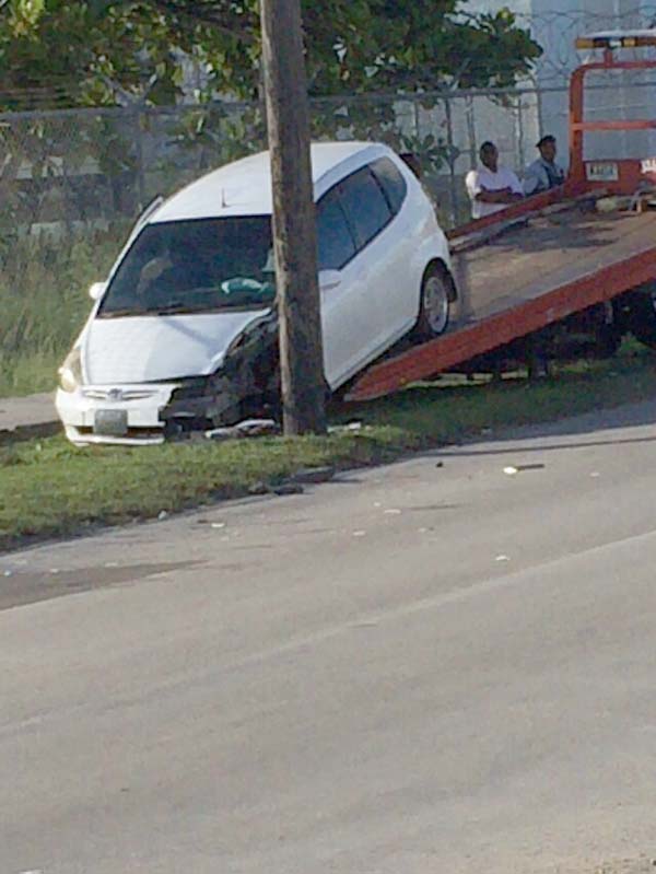 The stolen vehicle which crashed following a shootout and chase with police.