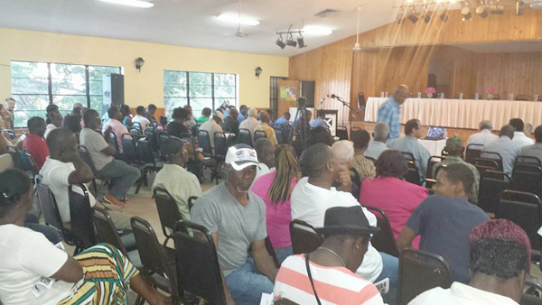 Residents at a town meeting in Exuma on Friday night.