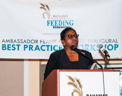 Hon. Melanie Griffin, Minister of Social Services & Community Development applauds the organizers of the Frank Crothers Inaugural Best Practices Seminar hosted by the Bahamas National Feeding Network. (Photo by Derek Smith Jr.) 