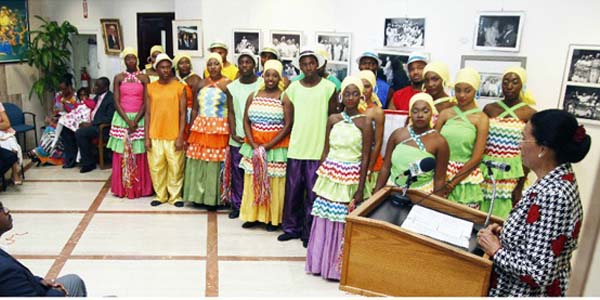 Dame Marguerite praises the 25 years of award-winning excellent performance of the Bahamas National Youth Choir at the choir’s 25th Anniversary Exhibit at the Central Bank of The Bahamas, September 17, 2015. 
