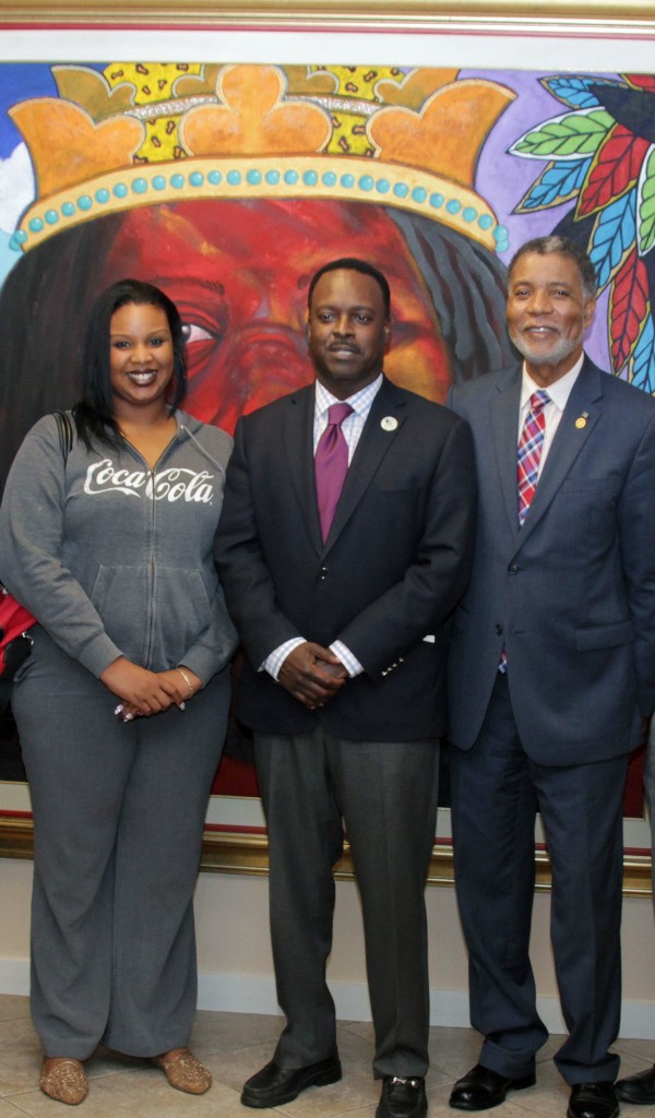 Minister Johnson with Sasha Pratt and Leon Williams