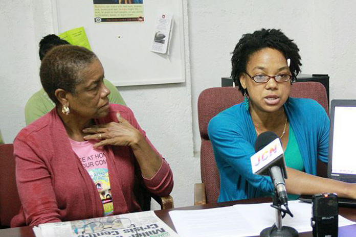 Donna Nicolls and Noelle Nicolls at a press conference held at the Crisis Centre yesterday. Photo: Tim Clarke/Tribune Staff