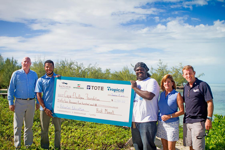 (From Left to Right) Doug Cowper, Stanley Burnside (BESS grad), Alexio Brown (BESS grad), & Pam and Chris Maxey (Cape Eleuthera Island School founders)