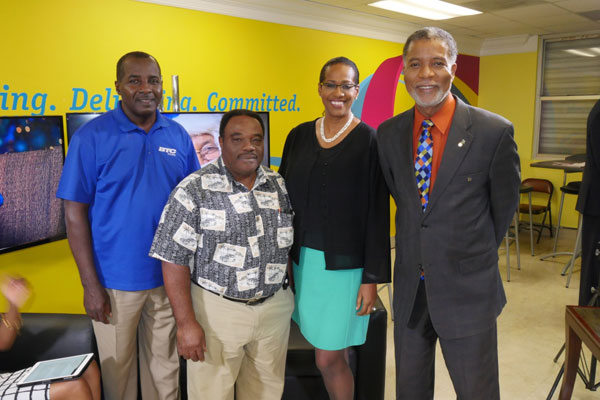 L TO R: Christopher Hinsey (Senior Manager, Andros & Berry Island), Mr. Russell (Andros Children's Home), Patricia Walters (SVP), Leon Williams