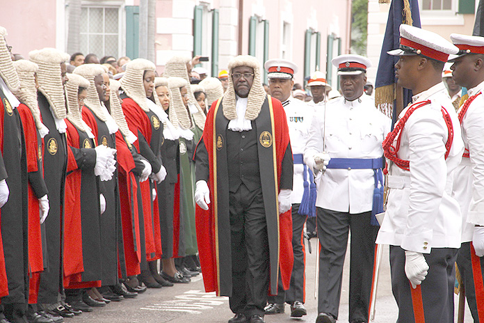 The Hon. Chief Justice Sir Hartman Longley participates in a procession as part of the events to mark the Opening of the Legal Year. (BIS photo/Patrick Hanna).