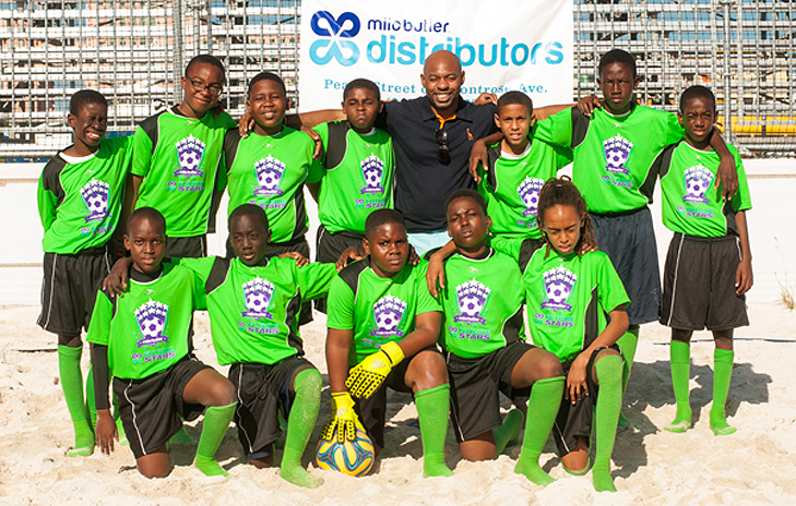 A bright future for the Milo Butler Future All-Stars. The soccer team recently received a donation of new uniforms from the local distribution company. On hand for the unveiling of the uniforms was Fabian Fernander (back row, center), Marketing Manager at Milo Butler. 
