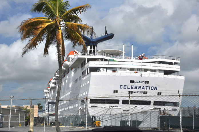 The Grand Celebration is shown docked at Freeport Harbour on Wednesday, as the first anniversary celebrations were going on. (BIS Photo/Vandyke Hepburn)