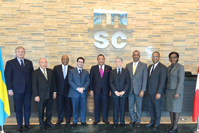 From left to right are: Mr. Pierfrancesco Vago, MSC Executive Chairman; Sir Baltron Bethel, Senior Policy Advisor in the Office of the Prime Minister; Hon. Obediah Wilchcombe, Minister of Tourism; Mr. Diego Aponte, MSC President; the Rt. Hon. Perry G. Christie, Prime Minister & Minister of Finance; Mr. Gianluigi Aponte, MSC Group Executive Chairman; Hon. Jerome Fitzgerald, Minister of Education; Hon. Dr. Michael Darville, Minister for Grand Bahama; Her Excellency Rhoda Jackson, Bahamas Ambassador and Permanent Representative to the United Nations. (BIS Photo/Peter Ramsay)