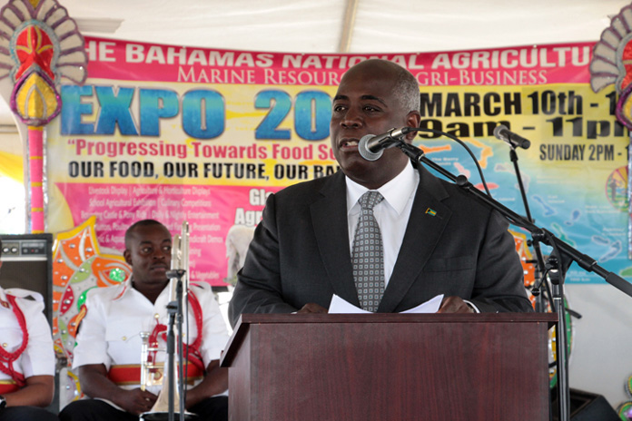 Acting Prime Minister and Minister of Works and Urban Development the Hon. Philip "Brave" Davis speaks at the opening ceremony for The Bahamas National Agricultural Marine Resources and Agri-Business Expo 2016, on March 10, 2016, at the Gladstone Road Agricultural Centre. (BIS Photo/Eric Rose)