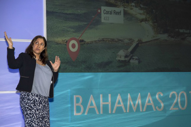 Amal-Lee Amin, Division Chief, IDB Climate Change and Sustainability Divison, addresses the seminar on Natural Capital, Climate Change and the Future of Coastal Cities. (BIS Photo/Letisha Henderson) 