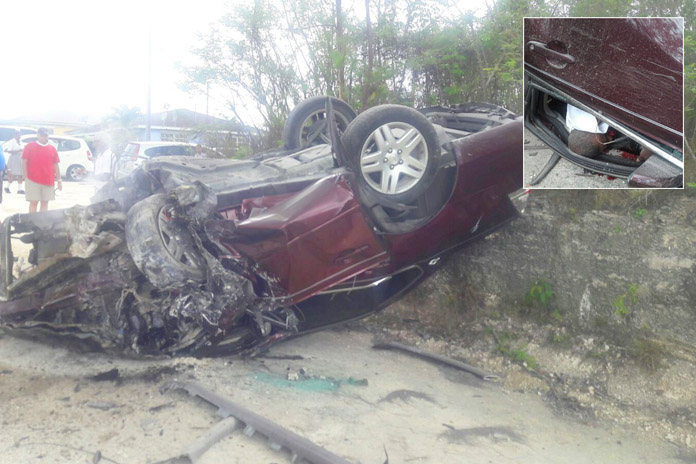 Man car flips into air several times after overtaking on Cowpen Road this afternoon.