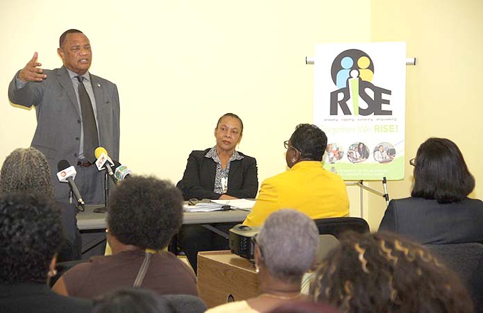 Prime Minister Rt. Hon. Perry Christie speaks with operators of Social Services.
