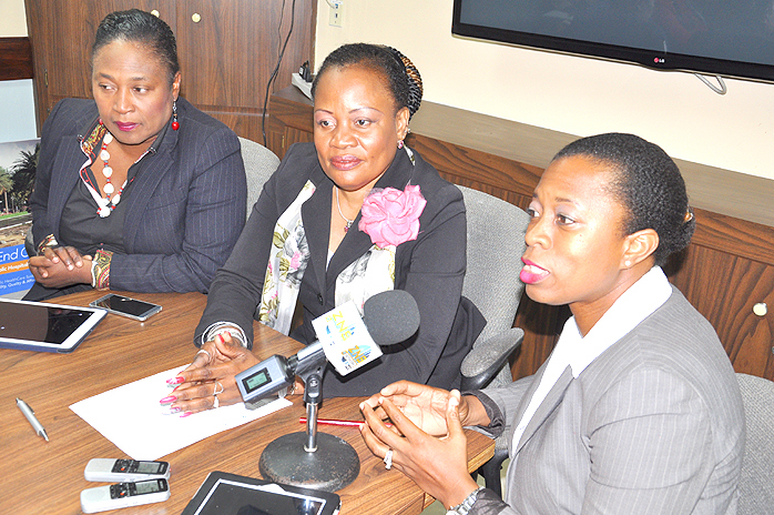 NEW PROJECT LAUNCHED TO IMPROVE PATIENT CARE - A new eight-week study has been launched at the Rand Memorial Hospital, in which 40 persons trained as observers of various areas of patient care will examine care of the Rand Memorial Hospital patient from admission to discharge with the objective of implementing system improvements.  Shown from left are: Dr. Desiree Cox, consultant and project designer; Sharon Williams, Hospital Administrator; and Dr. Calae Philippe, project designer. (BIS Photo/Vandyke Hepburn)