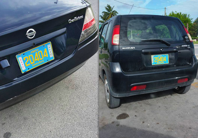 Two different vehicles on one island - ABACO! Road Traffic workers must be selling their own registrations...