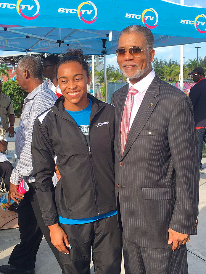 BTC's CEO Leon Williams and Bahamian swim champion Ariana.