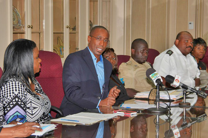 Bahamas National Independence Commission Artistic Director Ian Poitier, centre, announces the 43rd Independence Celebrations Events. (BIS Photo/Letisha Henderson)