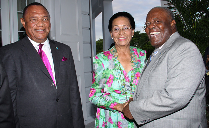 Governor General Her Excellency Dame Marguerite Pindling poses with Prime Minister the Rt. Hon. Perry Christie (left) and former Prime Minister the Rt. Hon Hubert Ingraham at the St. Agnes Anglican Church Recognition and Awards Presentation Ceremony, Friday, June 24, 2016.  (BIS photo/Patrick Hanna)    