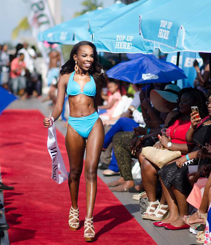Miss Bahamas Universe contestants on the catwalk.