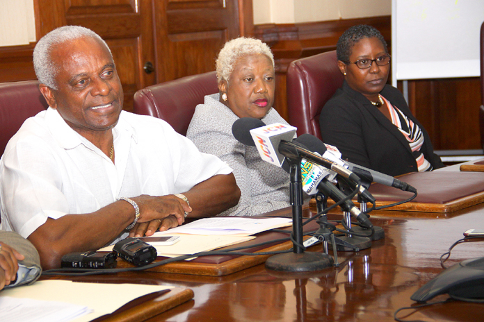 The National Insurance Board is moving to rectify technical problems preventing the timely payout of claims. Pictured during a press conference Monday, July 4, 2016 at the Blue Hill Road head office are: Jason Moxey, Operations Consultant; V. Theresa Burrows, Acting Director, NIB; and Tami Culmer-Francis, Assistant Director, Family Islands Operations.  (BIS Photo/Patrick Hanna)