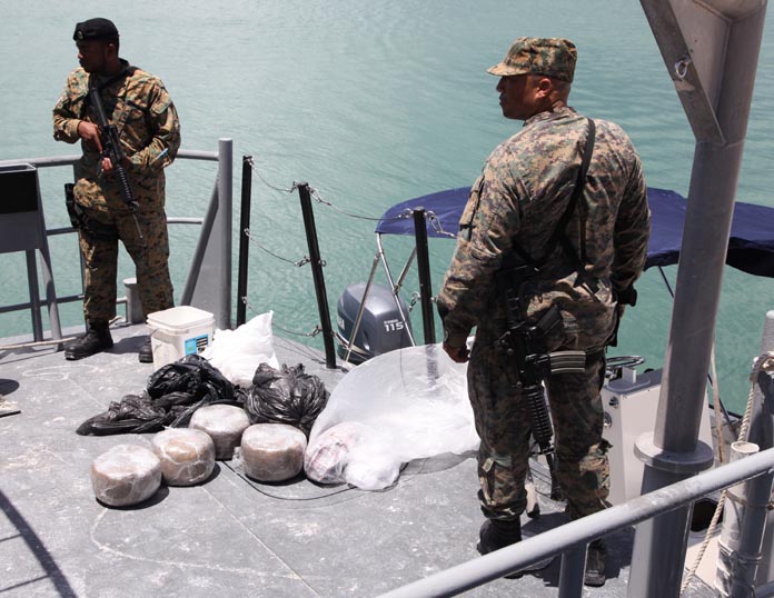 Confiscated drugs onboard Defence Force patrol after at Coral Harbour Base.