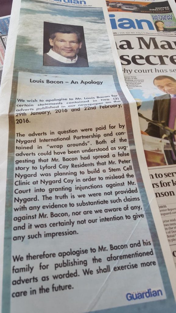 Guardian keeps apologizing to Fred Smith's client Louis Bacon.