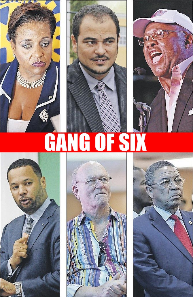 GANG OF SIX, which was led by Long Island MP Loretta Butler-Turner, included [L-R] Theo Neilly, Grant Grant, [Bottom L – R] Dr Andre Rollins, Richard Lightbourn and Hubert Chipman. 