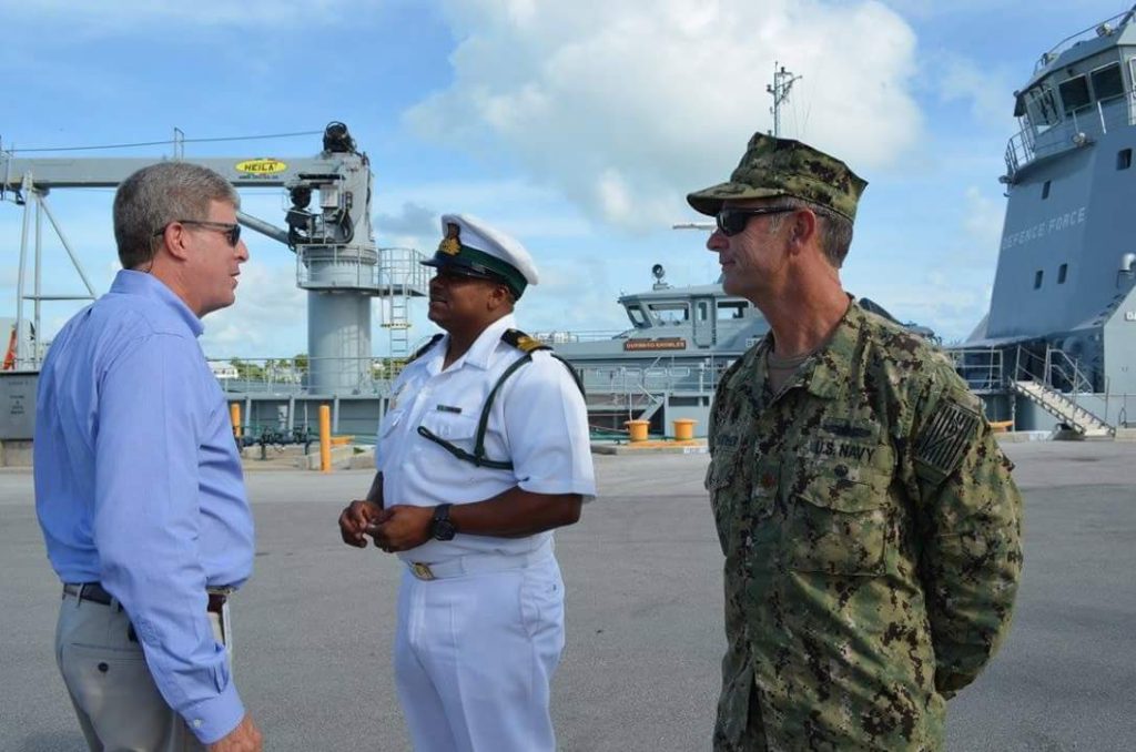 Key West City Manager Jim Scholland Lt. Commander John 'Stormy' Fairweather greeted by  Fleet Commander Bethel.