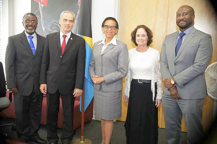 Left to right PS Ambassador Jonathan Peled, AG, Honorary Consul to Israel Talia Glantz and Director of Public Prosecution Garvin Gaskin.