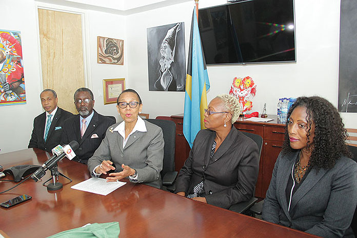 Attorney General and Minister of Legal Affairs Senator the Hon. Allyson Maynard Gibson, with staff members at the Office of the Attorney General, November 1, 2016.   (BIS Photo/Raymond A. Bethel, Sr.)