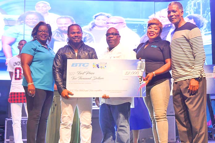 Moore’s Island contestant wins First Place Prize. Left to Right: Janet Brown (CMO), Dwight Martin (First Place Winner), Naaman Ellis (CNO), Eldri Ferguson-Mackey (VP/Marketing), Leon Williams (CEO). 