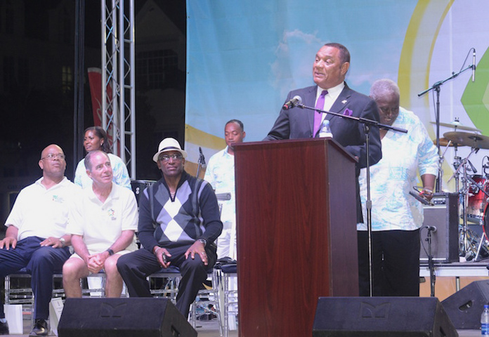Prime Minister Christie addresses the audience at the Best of the Best Regatta Event at Montaqu Bay.