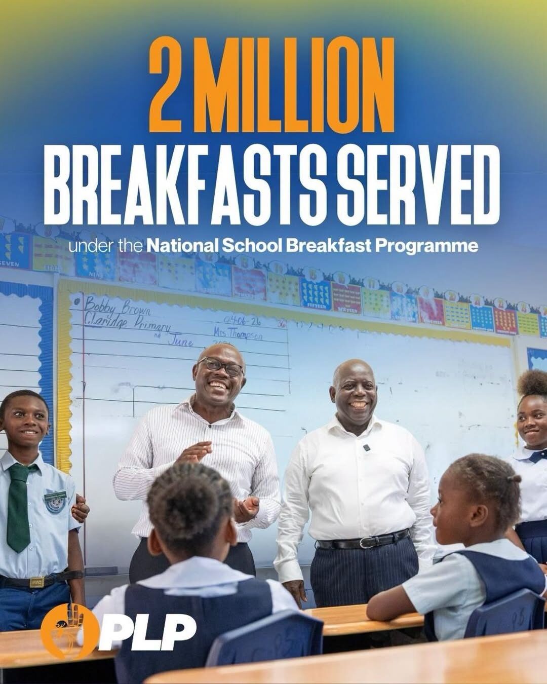 Prime Minister Davis Joins DPM Cooper to Mark Two Million Breakfasts Served in Primary School